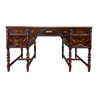 Antique Johnson-Handley-Johnson Co Jacobean Style Barley Twist Turned Wood Desk For Sale