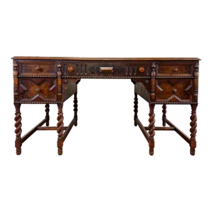 Antique Johnson-Handley-Johnson Co Jacobean Style Barley Twist Turned Wood Desk