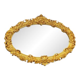1980 French Louis XVI Gold Beech Oval Wall Mirror For Sale