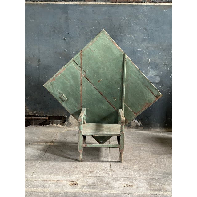 Teal Early 20th Century Primitive Painted Tilt Top Table For Sale - Image 8 of 9