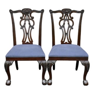 Ethan Allen Newport Collection Carved Chippendale Dining Chairs - A Pair For Sale