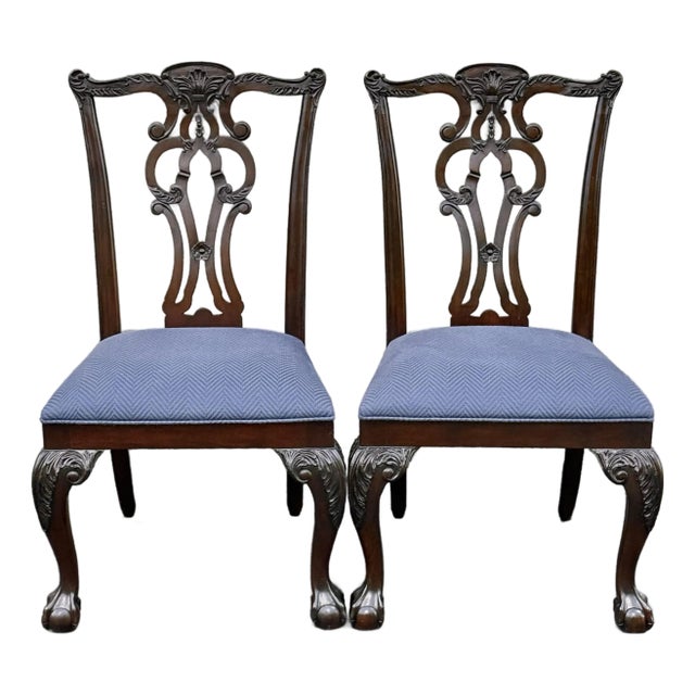 Ethan Allen Newport Collection Carved Chippendale Dining Chairs - A Pair For Sale