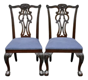 Ethan Allen Newport Collection Carved Chippendale Dining Chairs - A Pair