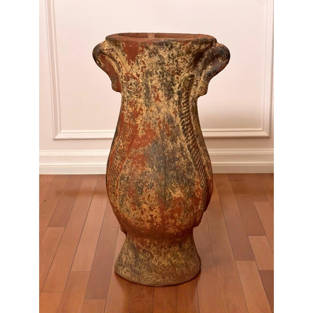 19th Century Mediterranean Studio Terra Cotta Floor Vase With Stylized Seahorses For Sale In Philadelphia - Image 6 of 14