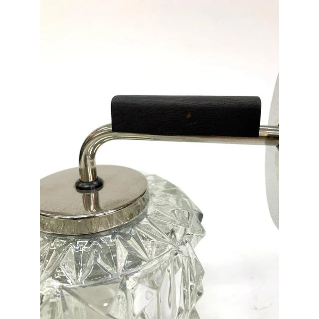 Chiseled Glass Sconce with Nickel Plated and Wooden Accents, 1970s For Sale - Image 4 of 8