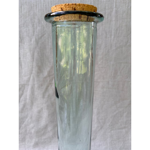 Heavy, extra tall vintage blue tone Italian glass pasta, spaghetti jar with a large cork stopper. Natural cork stopper...