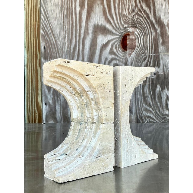Vintage Boho Sculptural Travertine Bookends - Set of 2 For Sale - Image 4 of 9