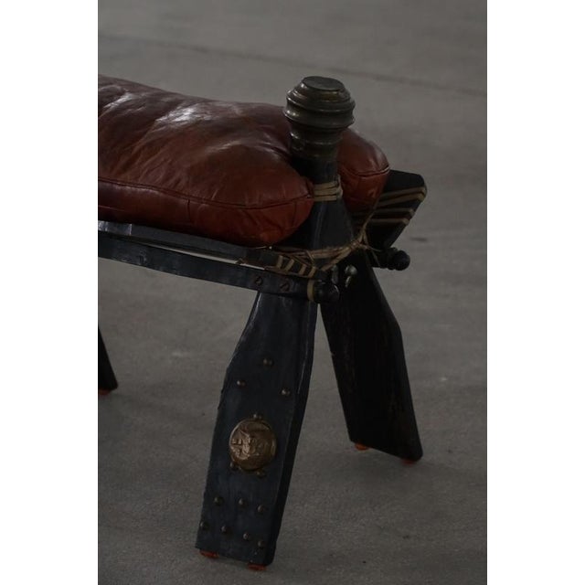 Gold Moroccan Dark Red Upholstered Camel Saddle Ottoman, North Africa, 1940s For Sale - Image 8 of 17