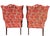 Pair of Late 20th Century Custom Upholstered Wingback Armchairs in Red and Ivory Floral Cut Velvet For Sale - Image 4 of 14