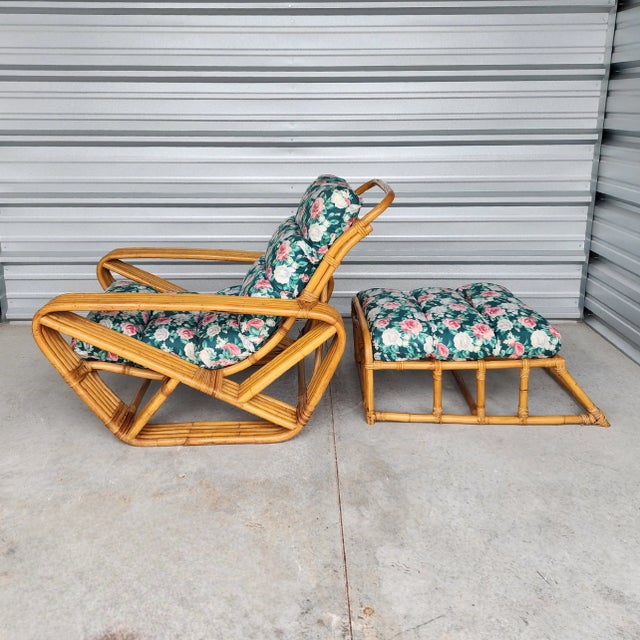 Vintage Paul Frankl Rattan Chaise Lounge Chair With Pretzel Arms- 2 Pieces For Sale - Image 12 of 13