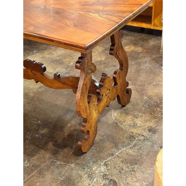 19th C. Italian Walnut Trestle Table For Sale - Image 4 of 6