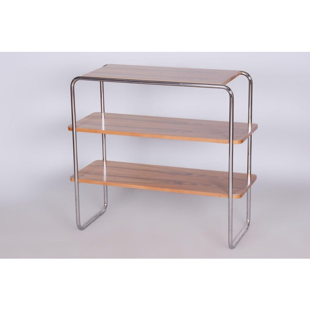 Czech Bauhaus Etagere in Walnut and Chrome-Plated Steel from by Kovona, 1940s For Sale - Image 9 of 9
