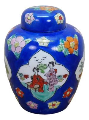 Vintage Japanese Export Porcelain Temple Jar Mt Fuji Dragon Motif Chinoiserie