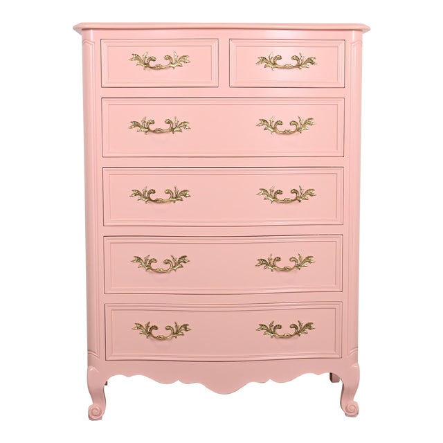 Kindel Furniture French Provincial Louis XV Pink Lacquered Highboy