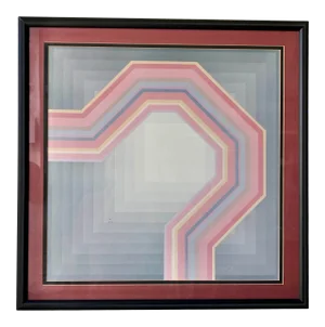 1980s Framed Abstract Geometric Lithography.