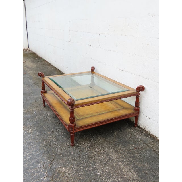 Maitland Smith Glass Top and Leather Cocktail Coffee Table 6333 For Sale - Image 9 of 15