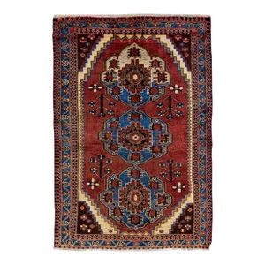 Vintage Handmade Persian Red Geometric Wool Rug 4'4" X 6'4"