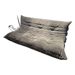 Ligne Roset Togo Sofa – Modern Tufted Lounge Seating in Gray Velvet For Sale