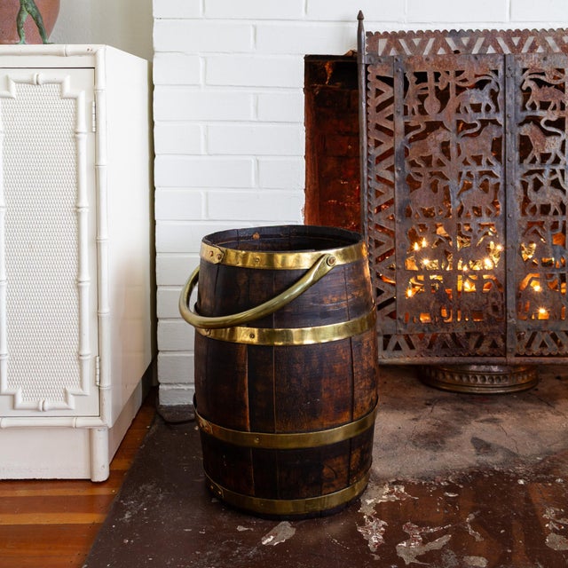 Wood Antique Dutch Wood Cooper Barrel With Brass Hoops and Handle For Sale - Image 7 of 18