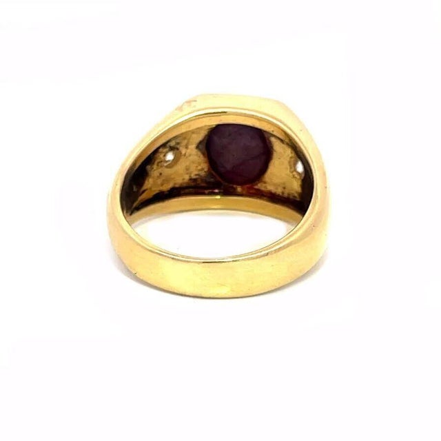 Star Ruby Diamond Men's Ring 18k Yellow Gold Size 9.5 For Sale - Image 4 of 7