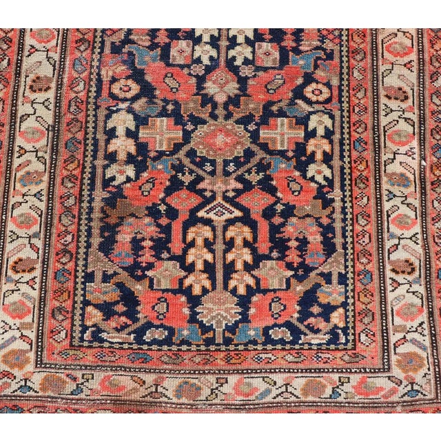 Early 20th Century Antique Malayer Long Runner Rug in Blue Background, Orange and Brown For Sale - Image 11 of 11