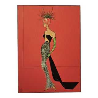 1950s-Mid-Century French Cabaret Costume Design Fashion Drawing, Documentation For Sale