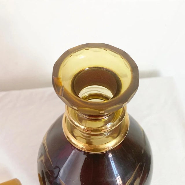 Vintage Bohemian Etched Amber Glass Decanter With Glasses- 6 Pieces For Sale In Miami - Image 6 of 8