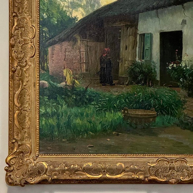 Wood Antique Framed Oil Painting on Canvas by Omer Coppens (1864–1926) For Sale - Image 7 of 12