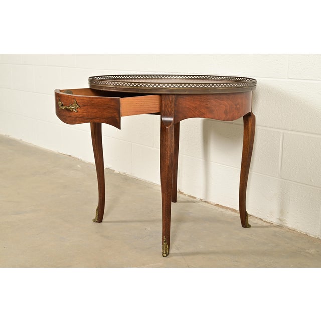 Baker Furniture French Regency Louis XVI Walnut and Brass Tea Table For Sale In South Bend - Image 6 of 13