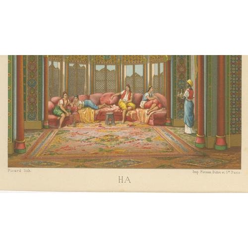 Paper Racinet, Ottoman Harem Interior, Turkish Palace Scene, 1888, Lithograph For Sale - Image 7 of 9