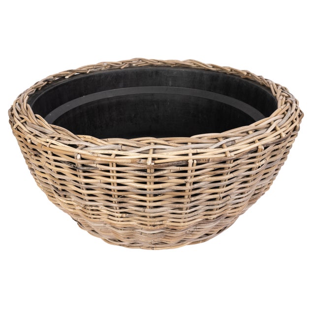 Artifacts Rattan Round Belly Planter with Black Plastic Insert, Natural, 28.50" For Sale - Image 4 of 12