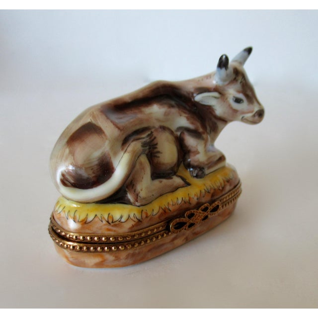 Metal Limoges, France Rochard Hand-Painted Enamel "Longhorn Cow," Trinket Box For Sale - Image 7 of 15