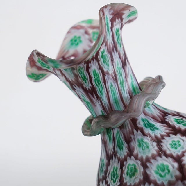 1920s Antique Millefiori Vase Green and Brown With Rim, Fratelli Toso Murano Ca. 1920s For Sale - Image 5 of 6