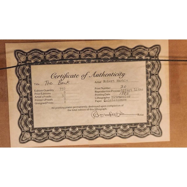 Circa 1985 Robert Marble "The Bank" Offset Lithograph + Signed Edition 20/750 For Sale - Image 13 of 13