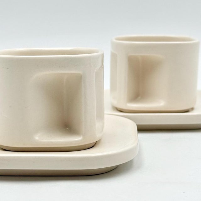 Ceramic Ivory Ceramic Cups and Saucers by Makio Hasuike for Arnolfo di Cambio, Italy, 1970s, Set of 4 For Sale - Image 7 of 13