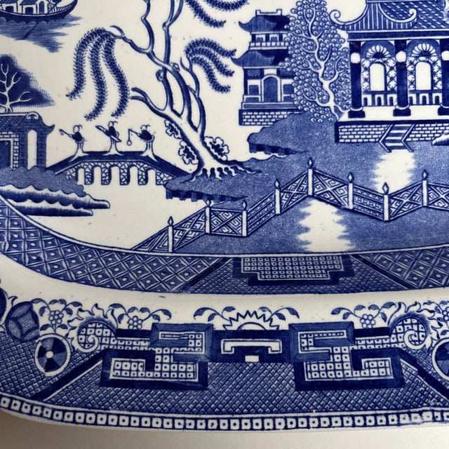 Ceramic Antique English Blue & White Chinoiserie Serving Platter For Sale - Image 7 of 12