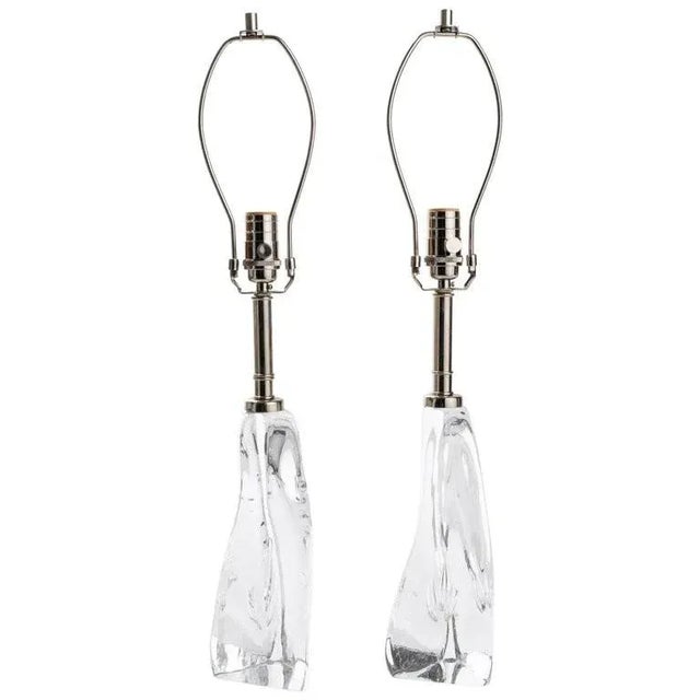 Transparent Clear Art Glass Lamps - A Pair For Sale - Image 8 of 8