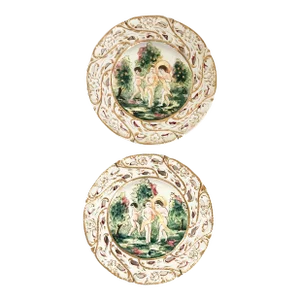 Pair of Capodimonte Porcelain Decorative Wall Plates With Cherubs, 1950's