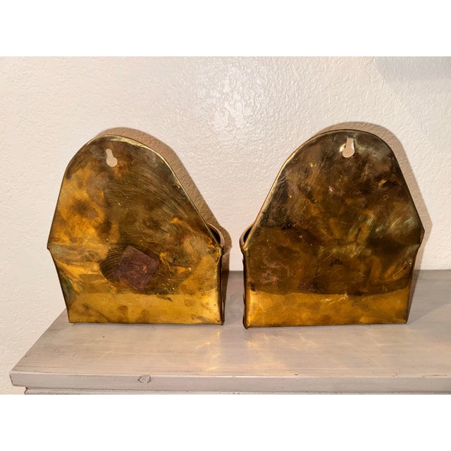 Vintage Mid-Century Brass Wall Pocket Planters - A Pair For Sale - Image 4 of 7
