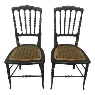 Early 20th Century Napoleon III French Pair of Chairs Black Patinated For Sale