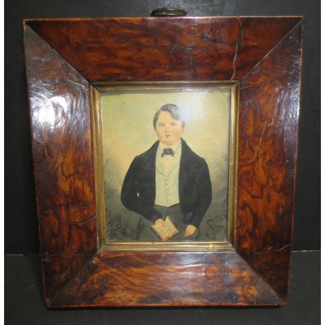 American 19th Century Portrait of a Young Man Watercolor For Sale - Image 3 of 9