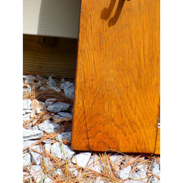 Mission Arts & Crafts Solid Oak Framed Entry Mirror Hat Coat Rack For Sale - Image 12 of 13