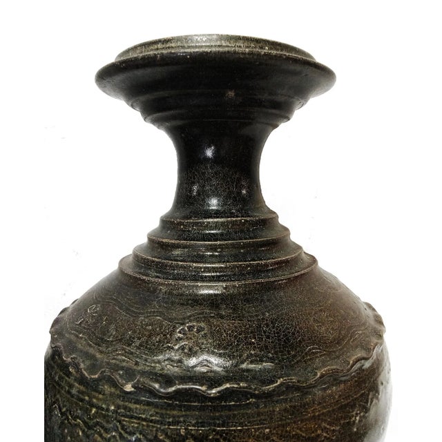 Early 20th Century Early 20th Century Ceramic Vase From Thailand, in Dark Brown Glaze For Sale - Image 5 of 10