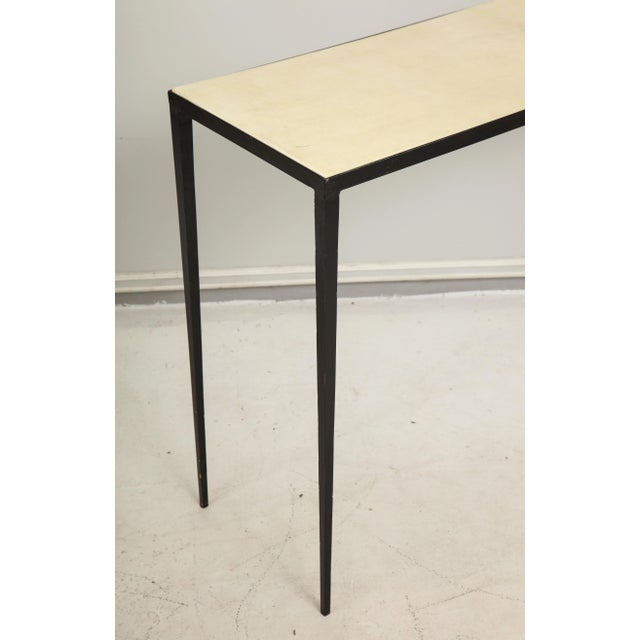 Bespoke Iron and Parchment Consoles in the Jean Michel Frank Manner - a Pair For Sale - Image 4 of 9