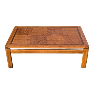 1980s Mid-Century Oak Coffee Table With Checkered Parquet Top For Sale