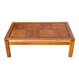 Mid-Century Retro Oak Coffee Table With Checkered Parquet Top, 1980s