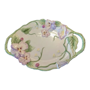 1990s Fitz and Floyd Classics "Halcyon" Floral Trimmed Large Tray