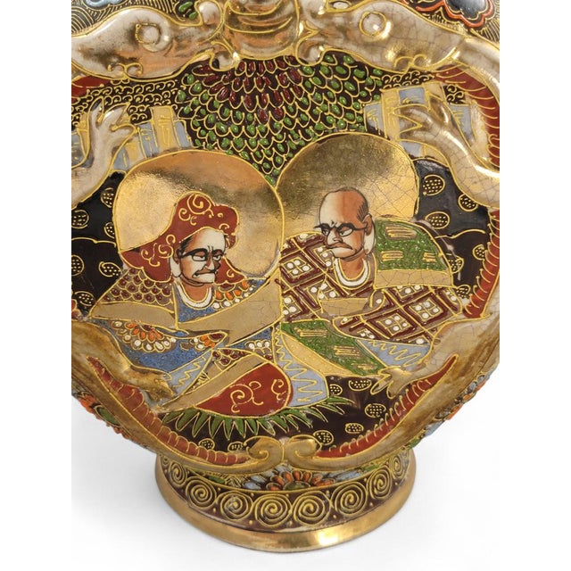Late-Meiji Satsuma Moon-Flask Vases with Dragon Handles, 1890s, Set of 2 For Sale - Image 9 of 13