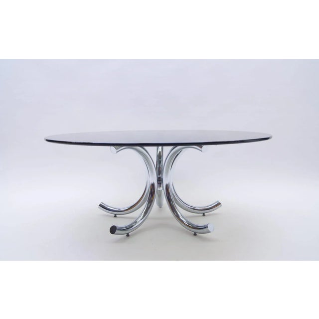 Contemporary Round Chrome & Smoked Glass Coffee Table, 1970s For Sale - Image 3 of 7