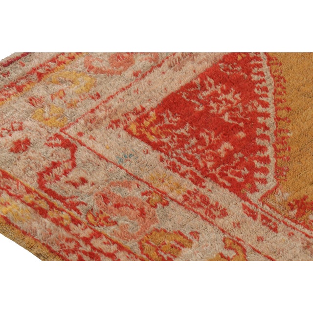 Tribal Antique Oushak Geometric Red and Gold Angora Wool Rug For Sale - Image 3 of 7